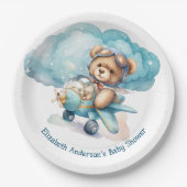 Teddy Bear Airplane Boy Baby Dusche Pappteller (Vorderseite)