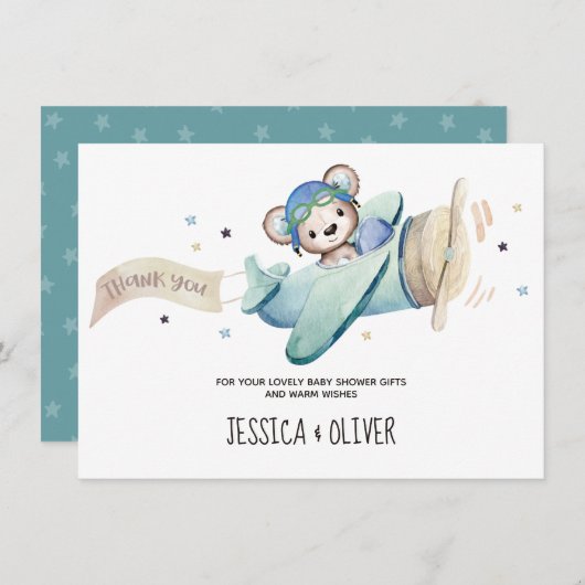 Teddy Bear Airplane Danke Karte (Vorne/Hinten)