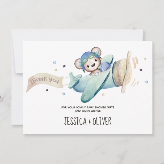 Teddy Bear Airplane Danke Karte (Vorderseite)