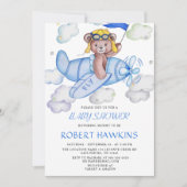 Teddy Bear Airplane EDITABLE Baby Dusche Einladung (Vorderseite)