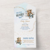 Teddy Bear Airplane Flying Boy Baby Dusche All In One Einladung (Innen Boden)