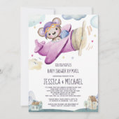 Teddy Bear Airplane | Kinderdusche per Post Einladung (Vorderseite)