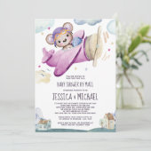 Teddy Bear Airplane | Kinderdusche per Post Einladung (Stehend Vorderseite)