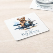 Teddy Bear Airplane Watercolor Boy Baby Shooter Rechteckiger Pappuntersetzer (angewinkelt)