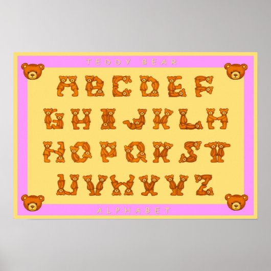 Teddy Bear Alphabet Letters Poster~ABCs Light Pink Poster (Vorne)