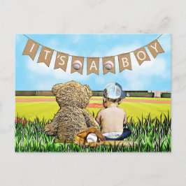 Teddy Bear and Baby Baseball Boy's Baby Shower Postkarte