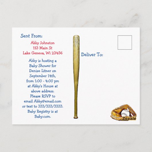 Teddy Bear and Baby Baseball Boy's Baby Shower Postkarte (Rückseite)