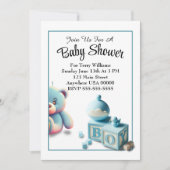 Teddy Bear and Baby Blocks Boy Baby Shooter Einladung (Vorderseite)