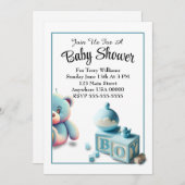 Teddy Bear and Baby Blocks Boy Baby Shooter Einladung (Vorne/Hinten)