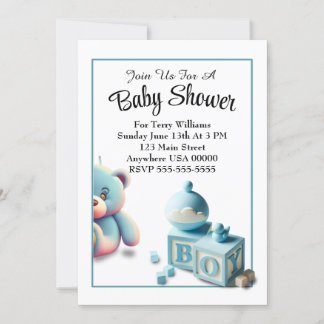 Teddy Bear and Baby Blocks Boy Baby Shooter Einladung