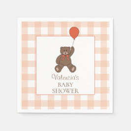 Teddy Bear and Balloon Orange White Baby Shower Serviette