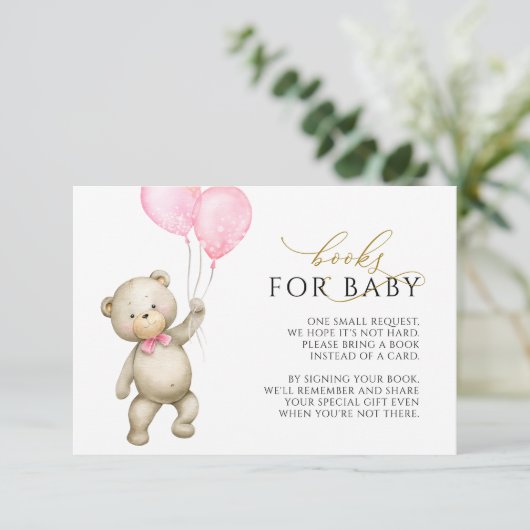 Teddy Bear and Balloons Books Request Card Begleitkarte (Stehend Vorderseite)