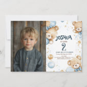 Teddy Bear and Balloons Kindergeburtstag Party Einladung (Vorderseite)