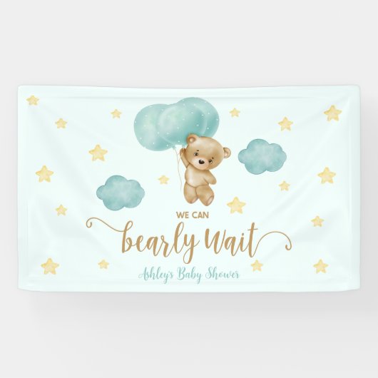 Teddy Bear and Blue Balloons Baby Dusche Party Banner (Horizontal)
