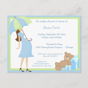 Teddy Bear and Blue Gift Baby Dusche Einladung