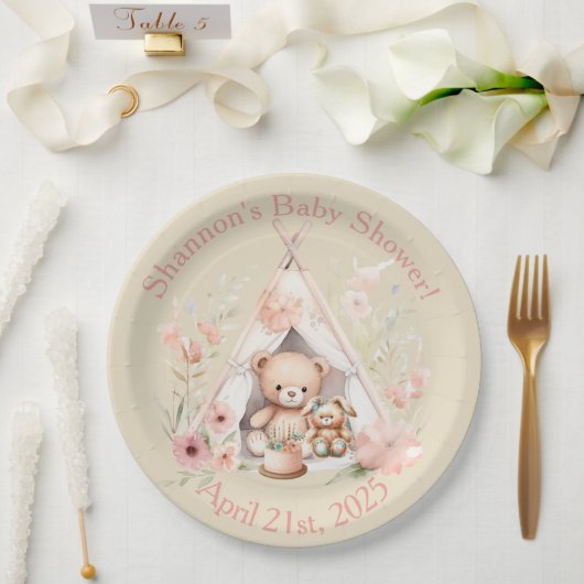 Teddy Bear and Bunny in Teepee Tent Baby Dusche Pappteller (Hochzeit)