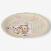 Teddy Bear and Bunny in Teepee Tent Baby Dusche Pappteller (Schrägansicht)