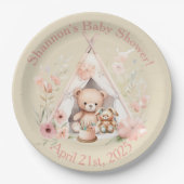 Teddy Bear and Bunny in Teepee Tent Baby Dusche Pappteller (Vorderseite)
