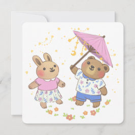 Teddy Bear and Bunny under the Stars Illustration Einladung