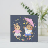 Teddy Bear and Bunny under the Stars Illustration Karte (Stehend Vorderseite)