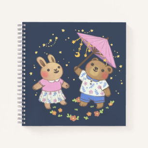 Teddy Bear and Bunny under the Stars Illustration Notizblock