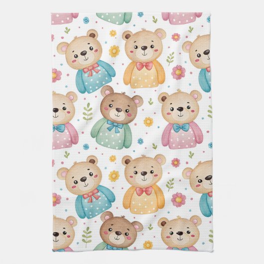 Teddy bear and flowers geschirrtuch (Vertikal)