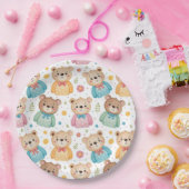 Teddy bear and flowers pappteller (Party)