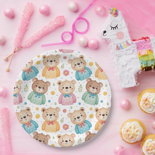 Teddy bear and flowers pappteller (Party)