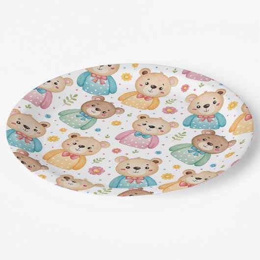 Teddy bear and flowers pappteller (Schrägansicht)