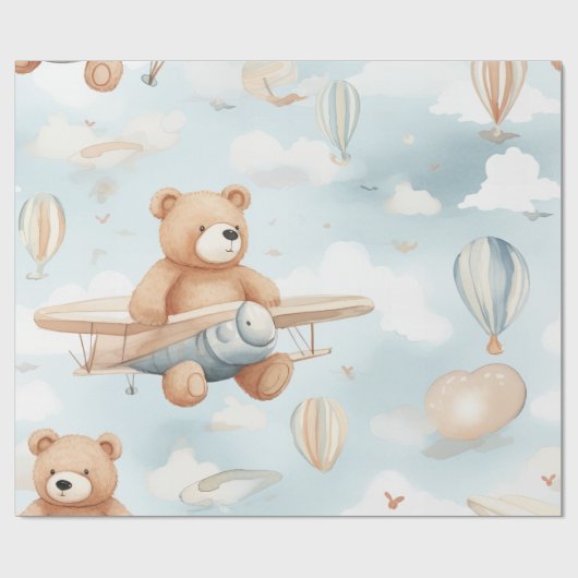 Teddy Bear and Flugzeug Kids Seamless Pattern Geschenkpapier (Flach)