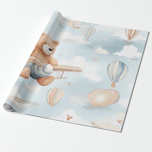 Teddy Bear and Flugzeug Kids Seamless Pattern Geschenkpapier (Ungerollt)
