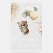 Teddy Bear and Green Balloons Baby Dusche Willkomm Acrylschild (Vorderseite)