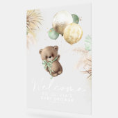 Teddy Bear and Green Balloons Baby Dusche Willkomm Acrylschild (Winkel)