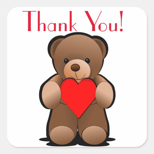 Teddy Bear and Heart Dankeschön Label Quadratischer Aufkleber (Vorderseite)