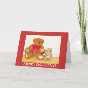 Teddy Bear and Lion Cub Christmas Card Feiertagskarte