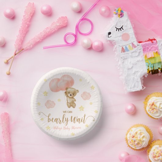 Teddy Bear and Pink Balloons Babydusche Pappteller (Party)