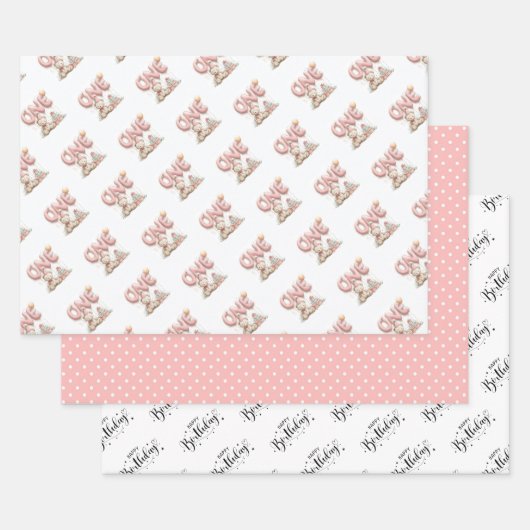 Teddy Bear and Polka Dot Happy Birthday Geschenkpapier Set (Set)