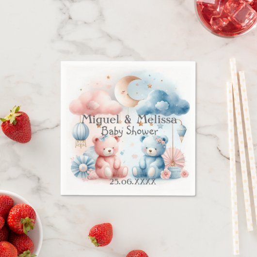 Teddy Bear and Stars Baby Dusche nach Maß Serviette (Beispiel)