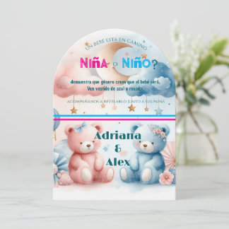 Teddy Bear and Stars Gender Reveal Custom Einladung