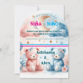 Teddy Bear and Stars Gender Reveal Custom Einladung