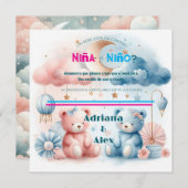 Teddy Bear and Stars Gender Reveal Custom Save The Date (Vorne/Hinten)