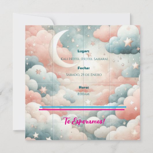 Teddy Bear and Stars Gender Reveal Custom Save The Date (Rückseite)