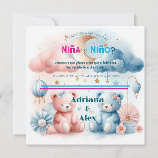 Teddy Bear and Stars Gender Reveal Custom Save The Date (Vorderseite)