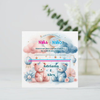 Teddy Bear and Stars Gender Reveal Custom Save The Date