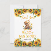 Teddy Bear and Sunflowers Baby Dusche Dankeskarte (Vorderseite)