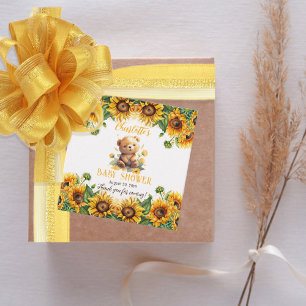 Teddy Bear and Sunflowers Baby Dusche Geschenkanhänger