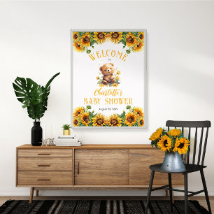 Teddy Bear and Sunflowers Baby Dusche Poster