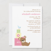 Teddy Bear and Toy Blocks Girl Baby Dusche Einladung (Vorderseite)