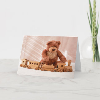 Teddy Bear and Toy Train Card Karte