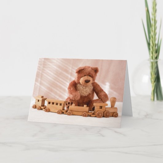 Teddy Bear and Toy Train Card Karte (Vorderseite)